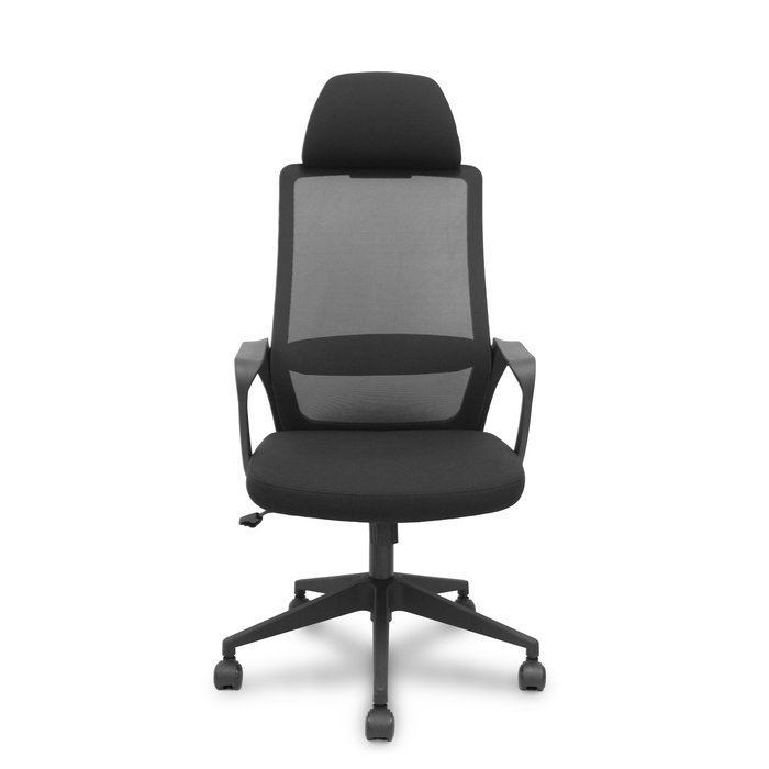 Chaise Pro534 Mécanisme d'inclinaison tissu Noir Base pyramidale noire Accoudoirs fixes Appui-tête 1D Roulettes en nylon 50 mm