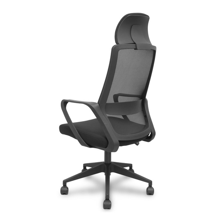 Chaise Pro534 Mécanisme d'inclinaison tissu Noir Base pyramidale noire Accoudoirs fixes Appui-tête 1D Roulettes en nylon 50 mm