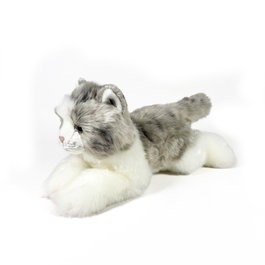 DEQUBE Peluche Chat Gris et Blanc Couché 25 cm - Réf. 939D00300 - Bocalan - Jouet pour Enfant