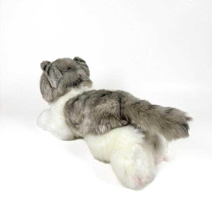 DEQUBE Peluche Chat Gris et Blanc Couché 25 cm - Réf. 939D00300 - Bocalan - Jouet pour Enfant