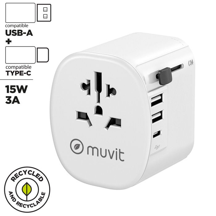 Adaptateur Prise Universelle de Voyage Muvit MCADP0006 Blanc 150 W 15 w Adaptateur Prise Universelle de Voyage Muvit MCADP0006 Blanc 150 W 15 w