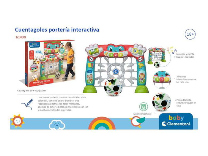 Clementoni - Porteria interactive avec lumières et sons, compte les buts, dimensions 50x40x7 cm