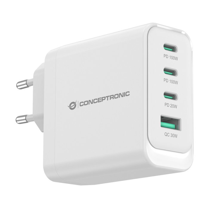 Conceptronic ALTHEA22W100 Chargeur Mural 100W 3x USB-C 1x USB-A Blanc