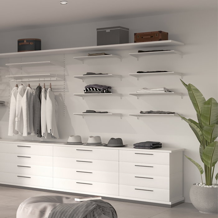 Emuca Lot de 4 étagères avec consoles et plaques de fixation murale Jagmet, longueur 230mm, Acier, Peint en blanc