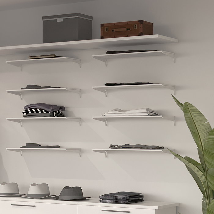 Emuca Lot de 4 étagères avec consoles et plaques de fixation murale Jagmet, longueur 230mm, Acier, Peint en blanc