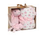 KioKids - Peluche Lapin Rose avec Couverture Polaire à Étoiles - Doudou Sécurité pour Bébé de 0 Mois - Taille 25 cm - 100% Polyester