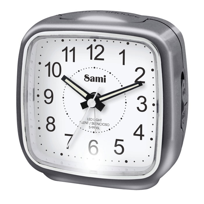 SAMI Réveil Grande Taille Silencieux avec Lumière LED Argent Foncé