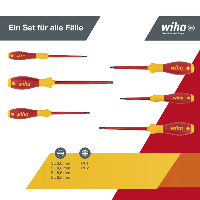 Wiha 320NK6 SoftFinish electric - Jeu de 6 tournevis isolés Wiha 320NK6 SoftFinish electric - Jeu de 6 tournevis isolés