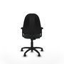 Chaise de bureau Algarra avec mécanisme de contact permanent de base, rembourrée de tissu noir. Équipée d'une base en polyamide noir, d'accoudoirs 2D et de roulettes pour parquet.