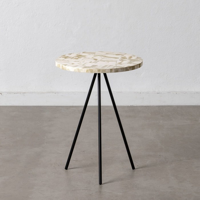 BigBuy Home Table d'appoint Noir Beige Ronde