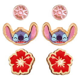 PEERS HARDY Set de 3 paires de boucles d'oreilles Stitch Disney - Émaillé, floral et à pierres roses