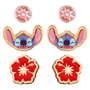 PEERS HARDY Set de 3 paires de boucles d'oreilles Stitch Disney - Émaillé, floral et à pierres roses