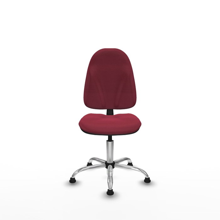 Chaise de bureau Algarra avec mécanisme de contact permanent de base, recouverte de tissu couleur grenat. Équipée d'une base chromée, sans accoudoirs et avec butées Chaise de bureau Algarra avec mécanisme de contact permanent de base, recouverte de tissu couleur grenat. Équipée d'une base chromée, sans accoudoirs et avec butées