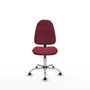Chaise de bureau Algarra avec mécanisme de contact permanent de base, recouverte de tissu couleur grenat. Équipée d'une base chromée, sans accoudoirs et avec butées