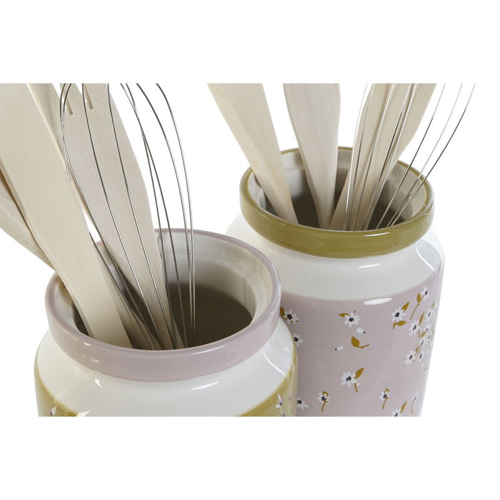 Pot pour ustensiles de cuisine DKD Home Decor Métal Dolomite Bois MDF 12 x 12 x 25 cm (2 Unités)