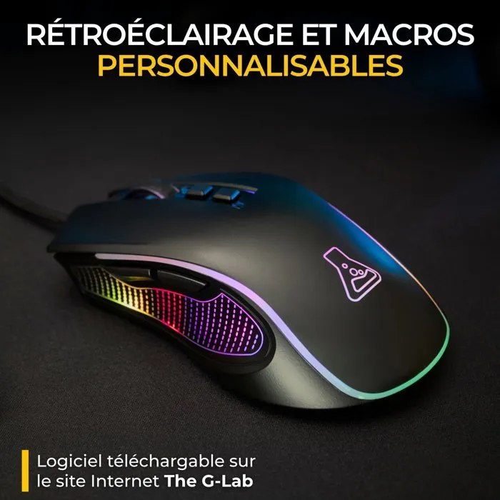 THE G-LAB KULT THORIUM Souris Gaming Filaire pour PC - 7 Boutons Programmable, Capteur 12800 DPI, 1000 Hz, Rétroéclairage RGB, Érgonomique