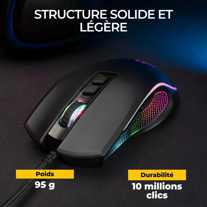 THE G-LAB KULT THORIUM Souris Gaming Filaire pour PC - 7 Boutons Programmable, Capteur 12800 DPI, 1000 Hz, Rétroéclairage RGB, Érgonomique