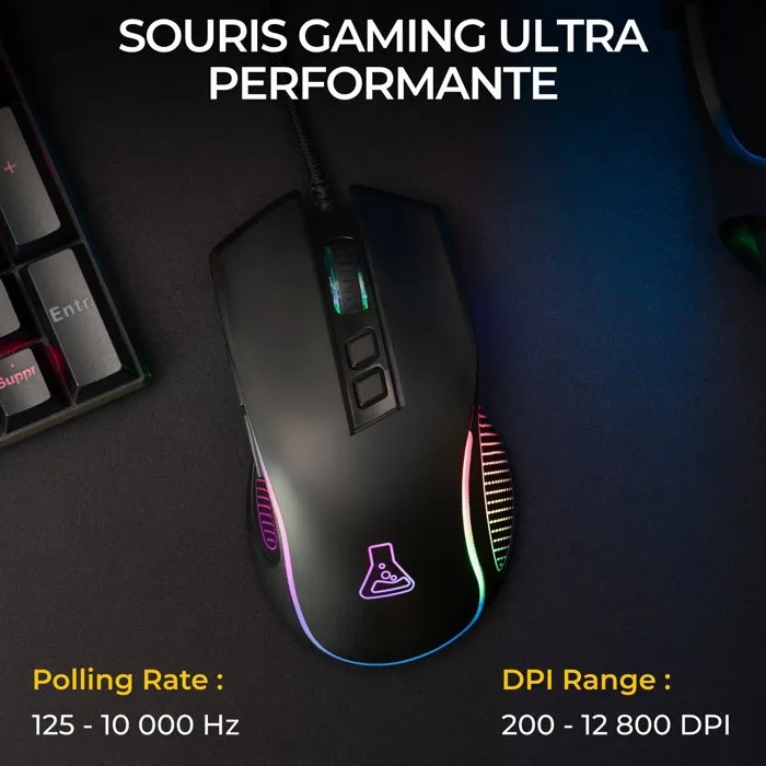 THE G-LAB KULT THORIUM Souris Gaming Filaire pour PC - 7 Boutons Programmable, Capteur 12800 DPI, 1000 Hz, Rétroéclairage RGB, Érgonomique