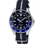 Casio Montre Homme Analogique Quartz MDV-10C Noire et Bleue avec Lunette Rotative et Bracelet Tissu - Étanche 5 Bar