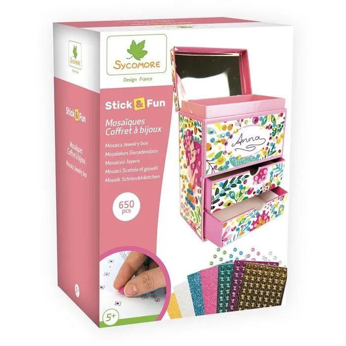 Sycomore - SYCOMORE - Stick'N Fun - Coffret à Bijoux à Personnaliser en 3D Mosaïques avec Joyaux - Kit Créatif Enfant Dès 5 Ans Sycomore - SYCOMORE - Stick'N Fun - Coffret à Bijoux à Personnaliser en 3D Mosaïques avec Joyaux - Kit Créatif Enfant Dès 5 Ans