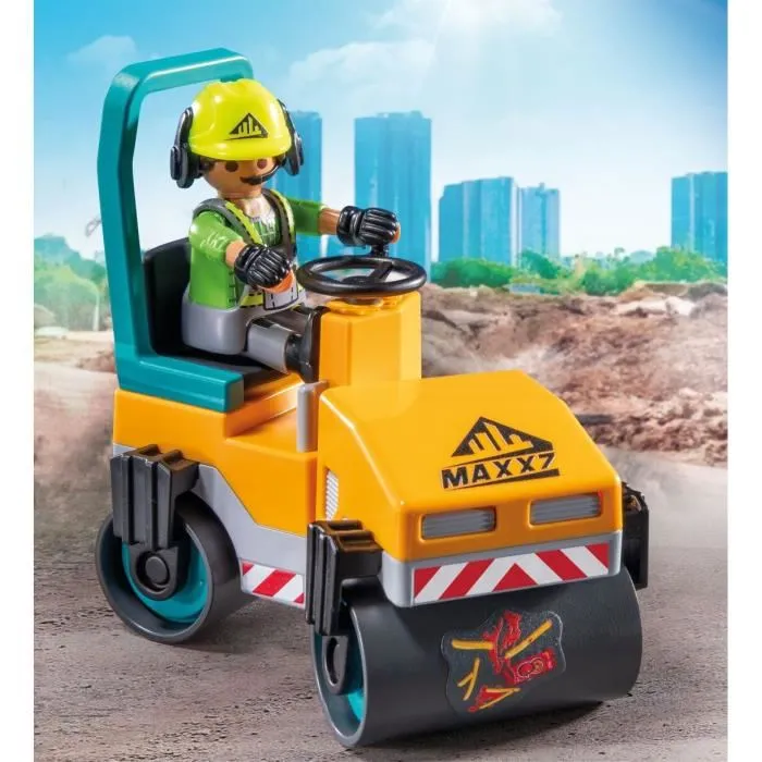 PLAYMOBIL 71751 Ouvriers avec Rouleau Compresseur et Signalisation, Action Heroes, La Construction, 43 Pièces, Dès 4 Ans PLAYMOBIL 71751 Ouvriers avec Rouleau Compresseur et Signalisation, Action Heroes, La Construction, 43 Pièces, Dès 4 Ans