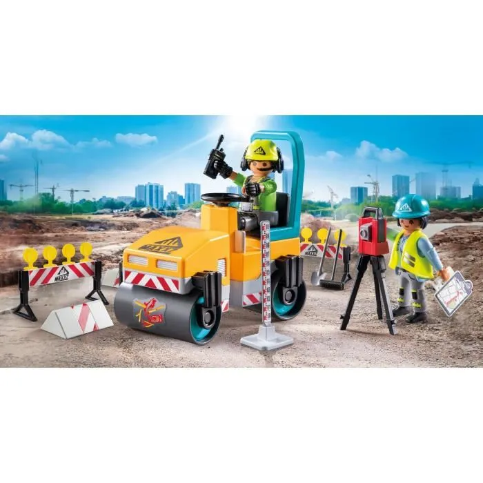PLAYMOBIL 71751 Ouvriers avec Rouleau Compresseur et Signalisation, Action Heroes, La Construction, 43 Pièces, Dès 4 Ans PLAYMOBIL 71751 Ouvriers avec Rouleau Compresseur et Signalisation, Action Heroes, La Construction, 43 Pièces, Dès 4 Ans