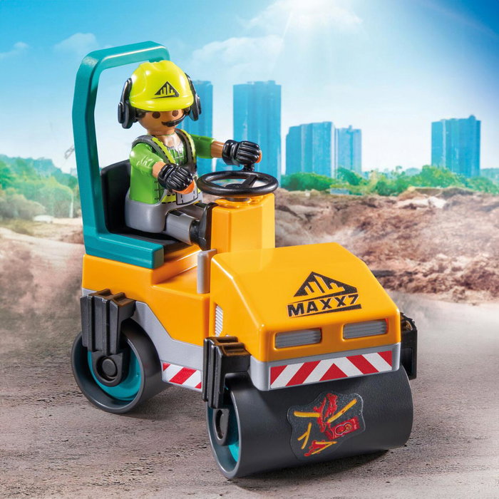 Playmobil Construction De Carreteras Action Heroes 71751 - Set de chantier avec rouleau compresseur, casques et outils, dès 4 ans