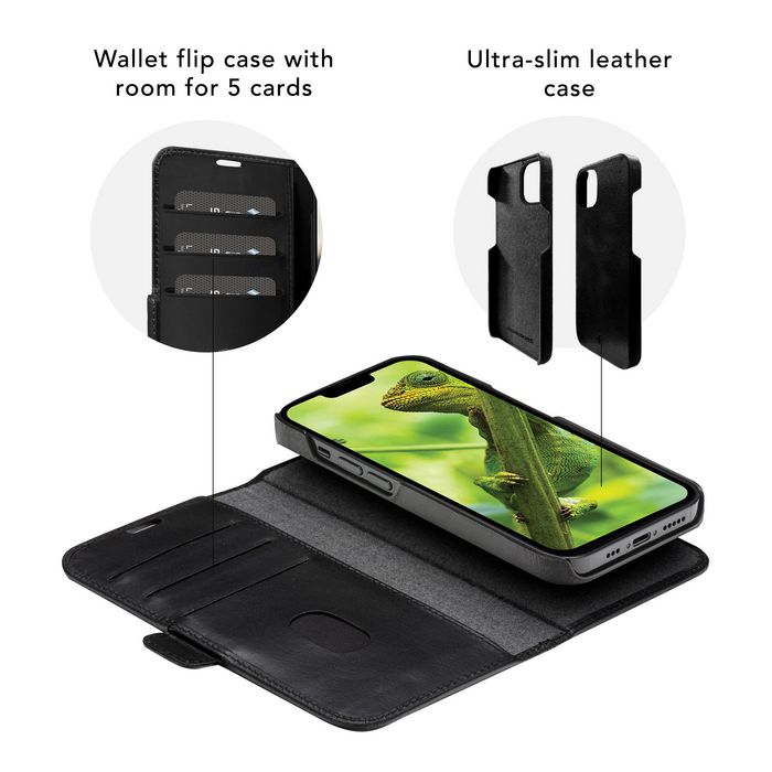 dbramante1928 Lynge Étui Portefeuille en Cuir Pleine Fleur pour iPhone 12 / 12 Pro 6.1 Pouces - Noir avec Support Détachable et Protection RFID