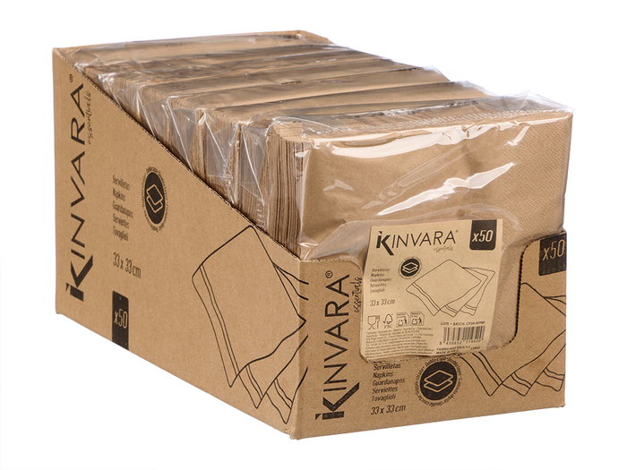 KINVARA Set de 50 serviettes en papier marron 33 x 33cm