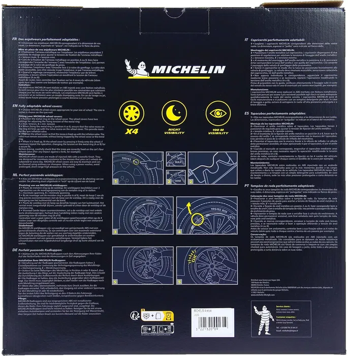 Michelin Enjoliveurs Lot de 4 NVS 42, 16 Pouces, Gris Métallisé, Fixation par Clips, Pastille Réfléchissante Sécurité Nuit