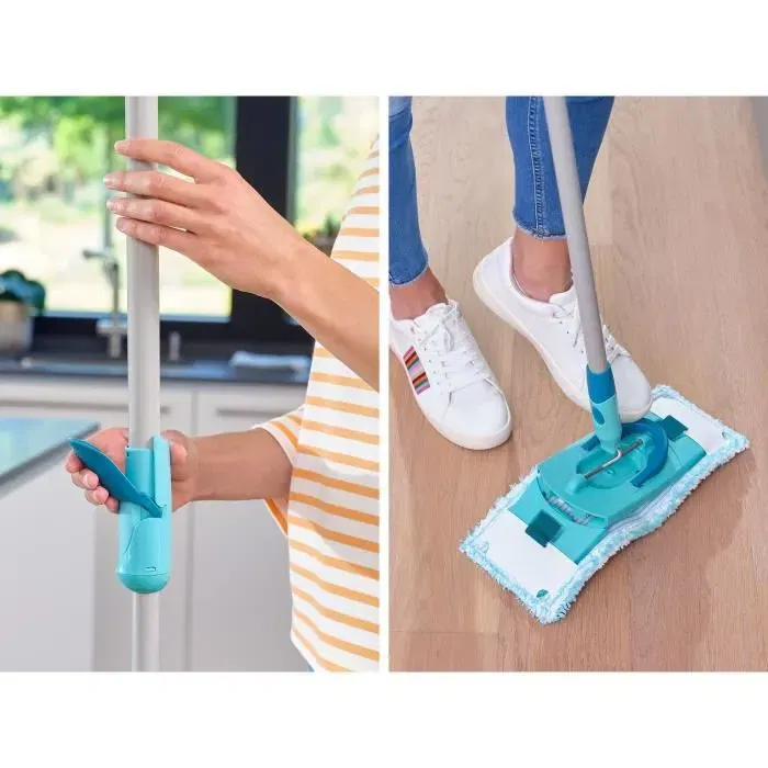 Leifheit Clean Twist Ergo 52121 - Set lave-sol avec seau essoreur à roulettes de 6 L, balai serpillière plat, manche télescopique 110-140 cm, mécanisme rotatif