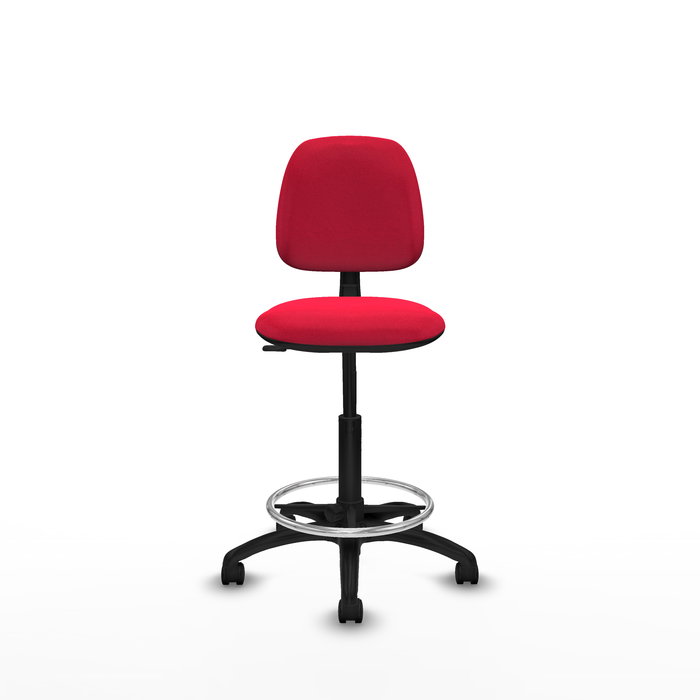Tabouret Taburete Isso Contact permament de base Tissu Rouge Structure polyamide noire Sans accoudoirs Sans appui-tête Roulettes en nylon 50 mm