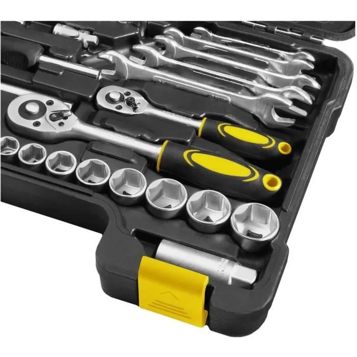 Fieldmann FDG 5003-65R - Ensemble d'outils de 65 pièces avec douilles, pinces, tournevis et mallette pour le bricolage et les réparations à domicile