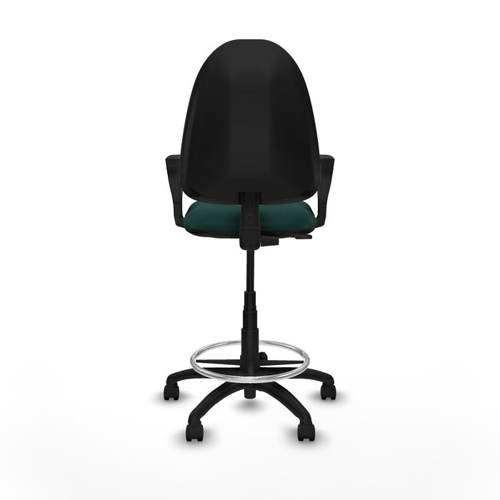 Tabouret Aýna taburete Contact permament de base Cuir écologique Vert foncé Structure polyamide noire Accoudoirs fixes Sans appui-tête Roulettes en nylon 50 mm