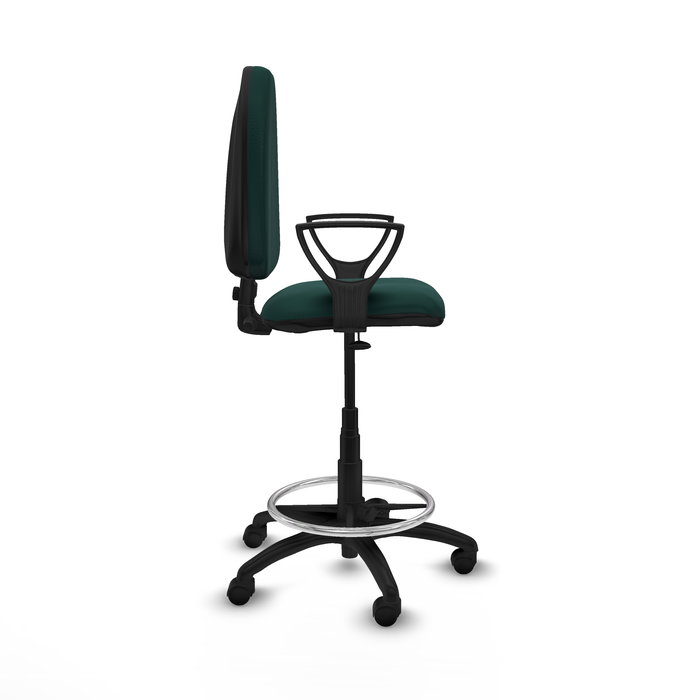 Tabouret Aýna taburete Contact permament de base Cuir écologique Vert foncé Structure polyamide noire Accoudoirs fixes Sans appui-tête Roulettes en nylon 50 mm