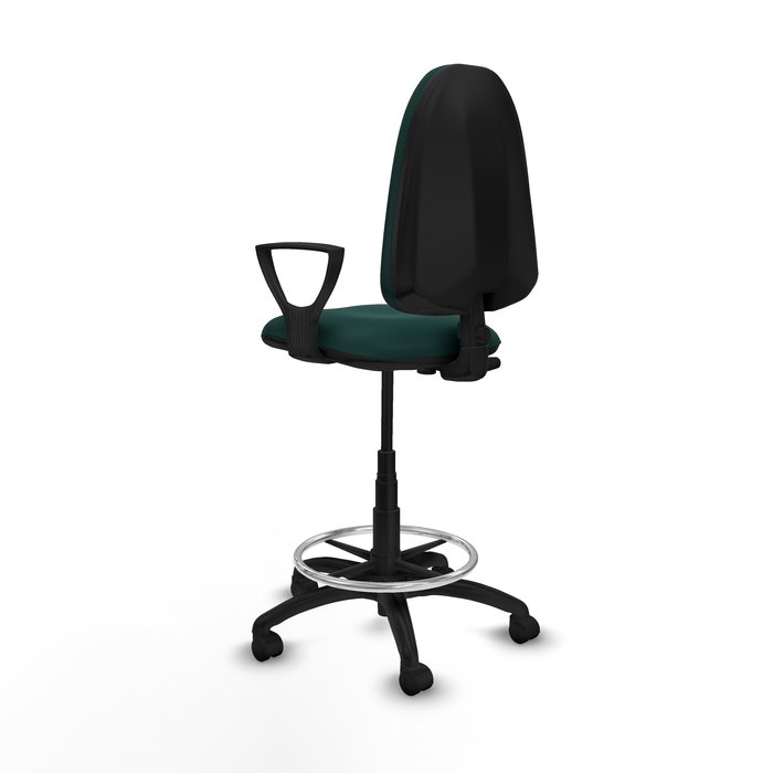 Tabouret Aýna taburete Contact permament de base Cuir écologique Vert foncé Structure polyamide noire Accoudoirs fixes Sans appui-tête Roulettes en nylon 50 mm