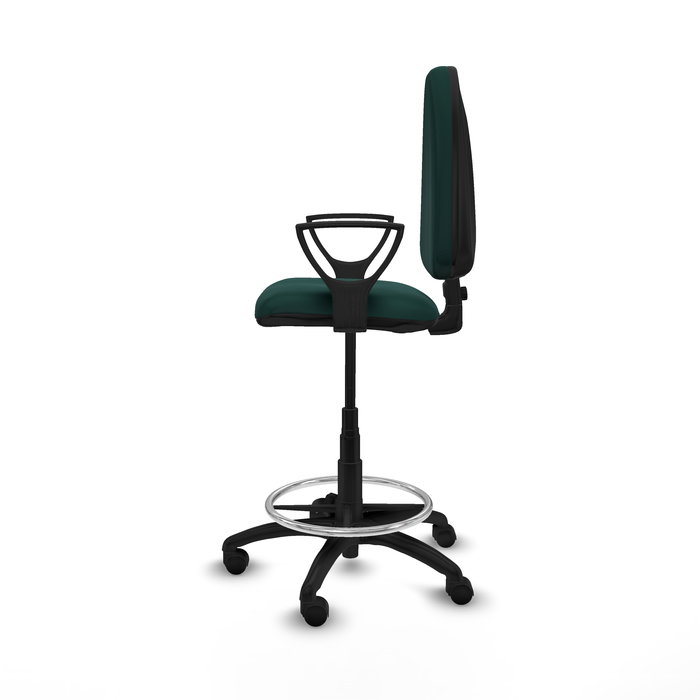 Tabouret Aýna taburete Contact permament de base Cuir écologique Vert foncé Structure polyamide noire Accoudoirs fixes Sans appui-tête Roulettes en nylon 50 mm