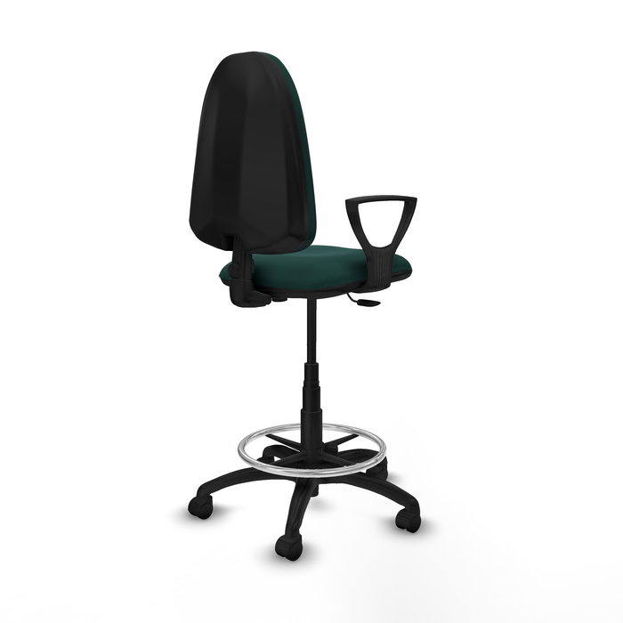 Tabouret Aýna taburete Contact permament de base Cuir écologique Vert foncé Structure polyamide noire Accoudoirs fixes Sans appui-tête Roulettes en nylon 50 mm