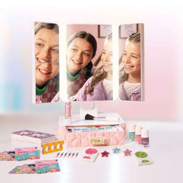 Pink It Studio - Miroir vanité maquillage intelligent avec 4 miroirs (dont 1 miroir grossissant) et tiroir de rangement - Smart Vanity