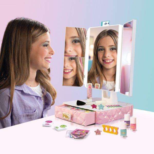 Pink It Studio - Miroir vanité maquillage intelligent avec 4 miroirs (dont 1 miroir grossissant) et tiroir de rangement - Smart Vanity