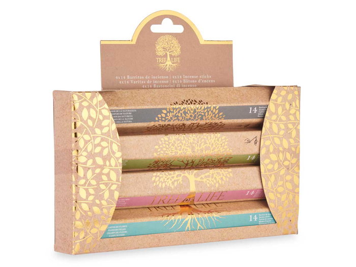 Acorde Lot de 4 Packs d'Encens 14 Bâtonnets Assortis Parfums Variés Bois 21,5 x 18 x 3 cm (Set de 24)