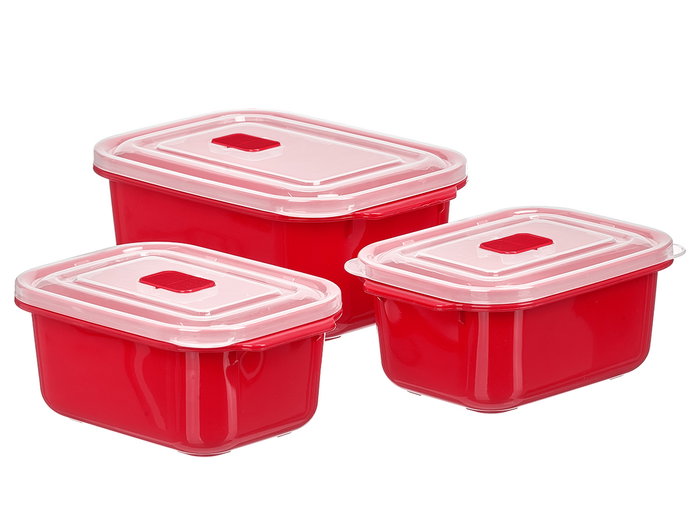 LEKNES Set de 3 boîtes de conservation rouges, 1 L et 2 L