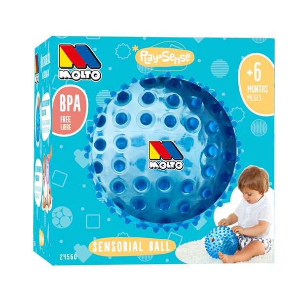 Molto - Balle sensorielle pour bébé - 20 cm de diamètre - Bleu avec textures et couleurs douces - Jouet d'éveil et d'apprentissage - Sans piles Molto - Balle sensorielle pour bébé - 20 cm de diamètre - Bleu avec textures et couleurs douces - Jouet d'éveil et d'apprentissage - Sans piles
