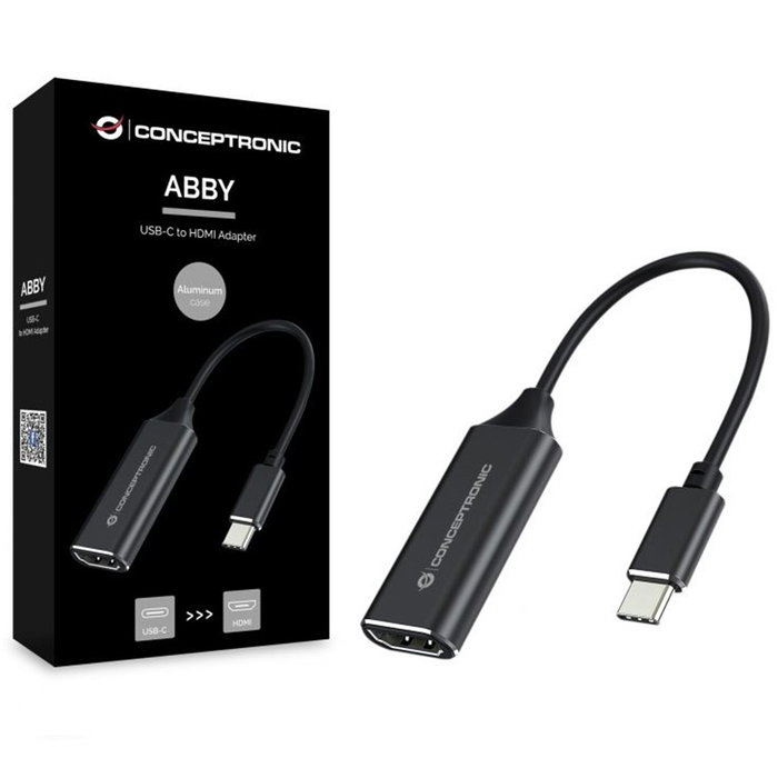 Conceptronic ABBY03B Adaptateur USB-C vers HDMI 4K Noir, Résolution 4Kx2K 30Hz, USB 3.0
