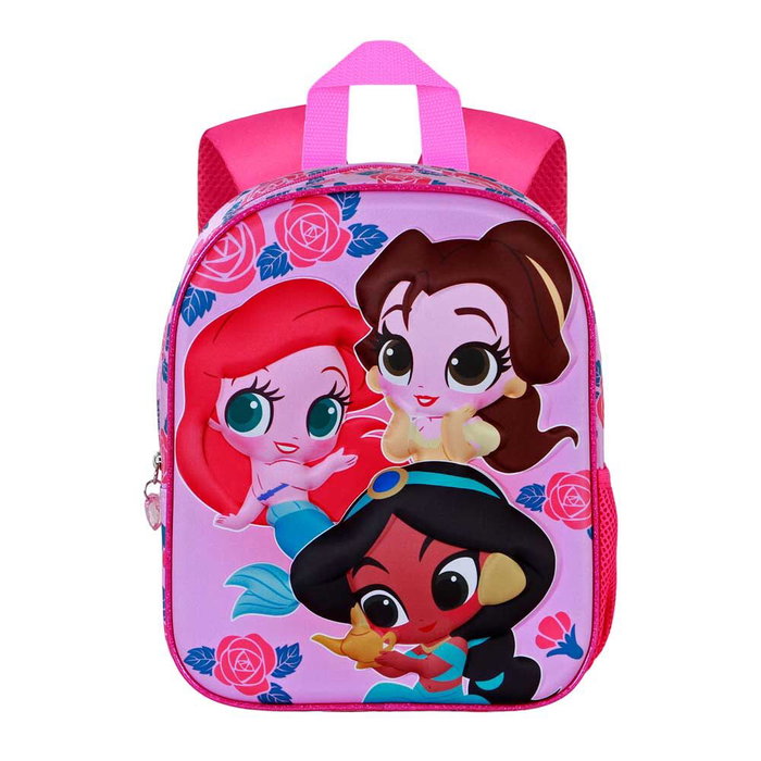 KaracterMania Sac à Dos Disney Princesses 3D Flowers 31 cm avec Emplacement Nom, Compartiment Unique, Dos et Bretelles Rembourrés, Poche Latérale Filet