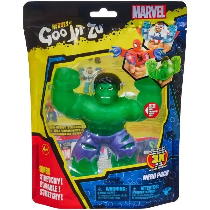 Moose Toys Figurine Marvel Goo Jit Zu Hulk S3 - 11 cm - Vert et bleu - Figurine extensible avec textures - Pour enfants dès 4 ans