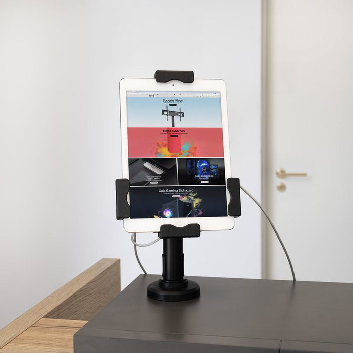 TooQ Support Tablette Antivol avec Verrou - Fixation Murale et sur Bureau - Compatible 7.9 à 10.5 Pouces - Noir