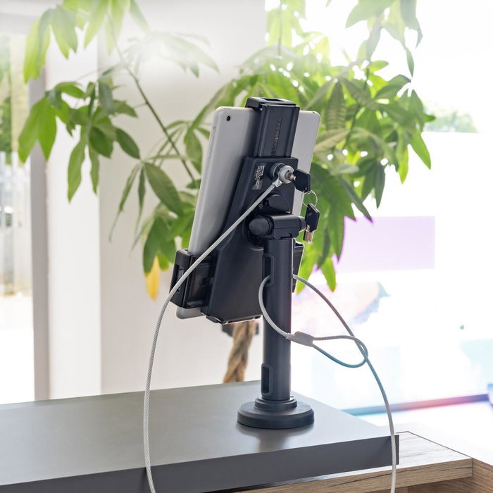 TooQ Support Tablette Antivol avec Verrou - Fixation Murale et sur Bureau - Compatible 7.9 à 10.5 Pouces - Noir