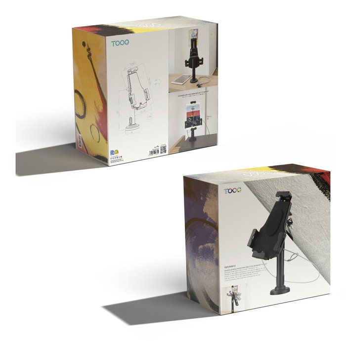 TooQ Support Tablette Antivol avec Verrou - Fixation Murale et sur Bureau - Compatible 7.9 à 10.5 Pouces - Noir