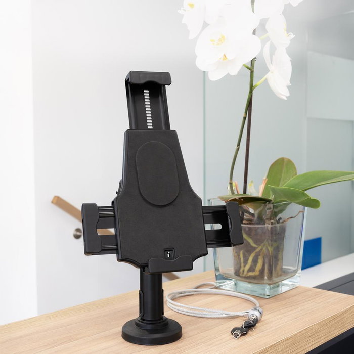 TooQ Support Tablette Antivol avec Verrou - Fixation Murale et sur Bureau - Compatible 7.9 à 10.5 Pouces - Noir